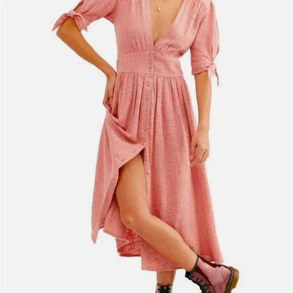 Free People Women’s Love of My Life Cotton Gauze Prairie Festival Pink Dress - Picture 1 of 13